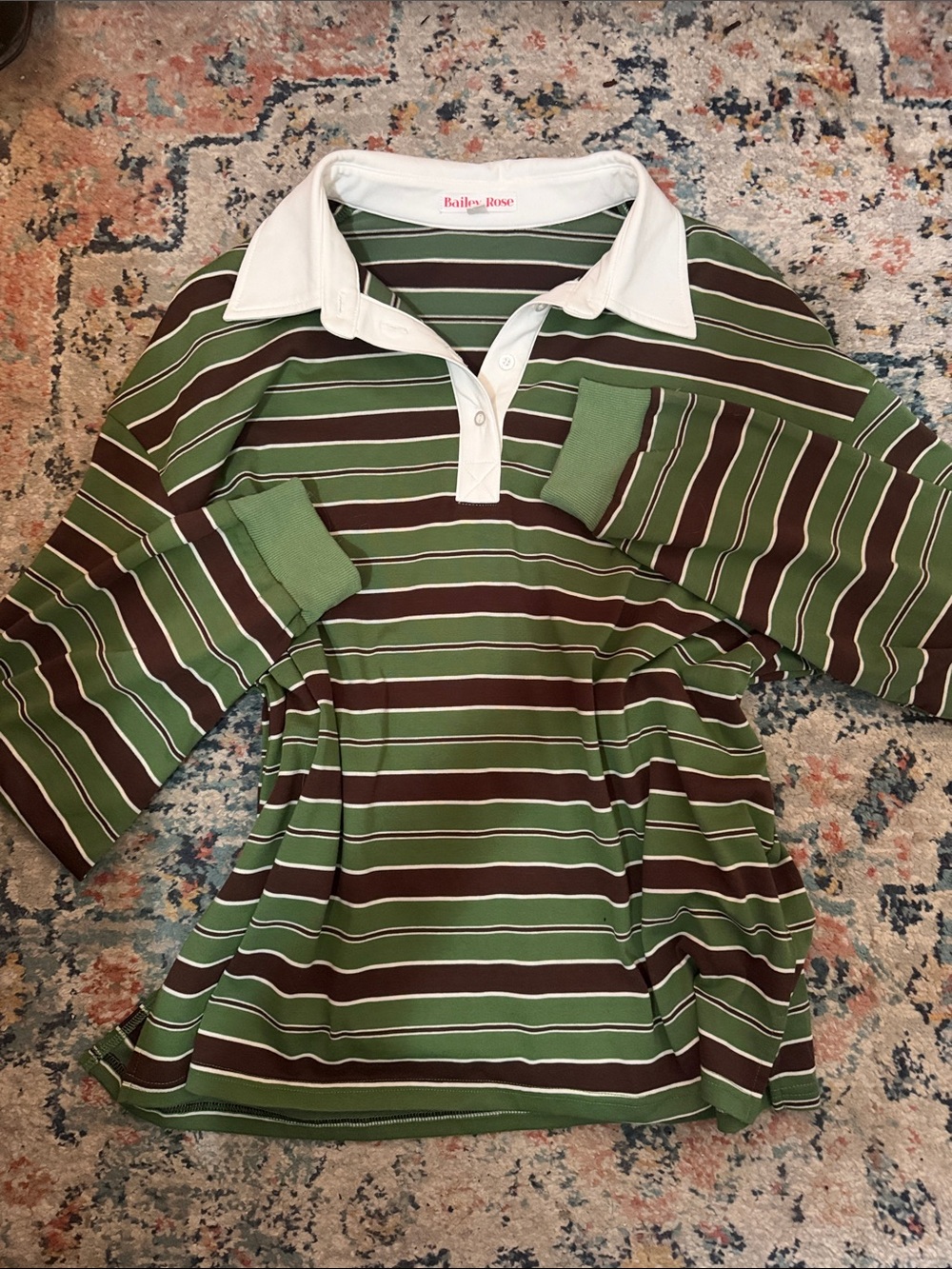 Green & Brown Striped Rugby Top for Women